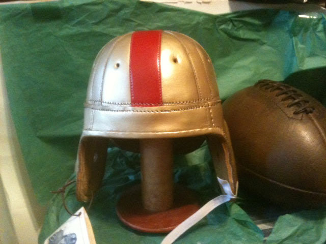 1920-1930s  Rust natural leather mini  1/3 scale Football Helmet 